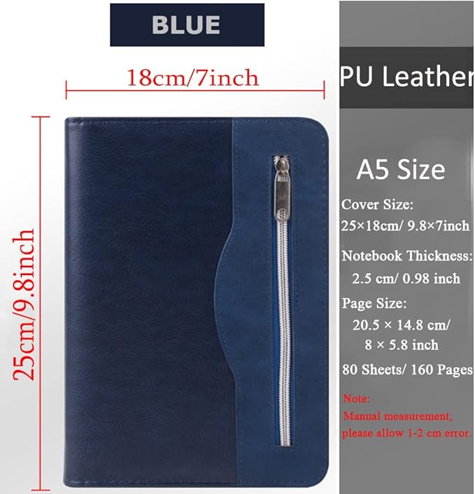 SAYEEC Executive Conference Folder A5 Zipped Portfolio Binder Faux Leather Padfolio Refillable Business Notebook Organizer with Calculator Loose Leaf Paper Gift for Man Women