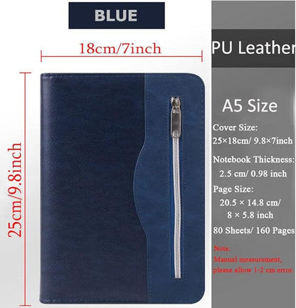 SAYEEC Executive Conference Folder A5 Zipped Portfolio Binder Faux Leather Padfolio Refillable Business Notebook Organizer with Calculator Loose Leaf Paper Gift for Man Women