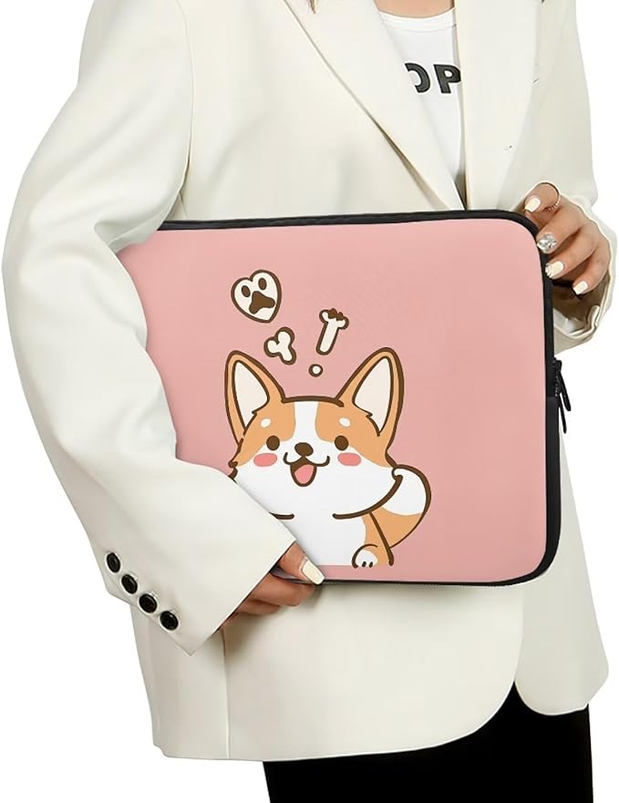 Cute Corgi Laptop Sleeve for Women Girls 15 inch Laptop Protector with Multiple Uses Computer Carrying Case PinkTablet Bag Lap Top Case Men Laptop Protector