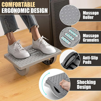 Foot Rest for Under Desk at Work - Ergonomic Foot Stools for Under Office Desk - Rocking Footrest with Roller Massager - Leg Rest for Chair, Computer Gaming - Promote Leg Circulation(Gray)