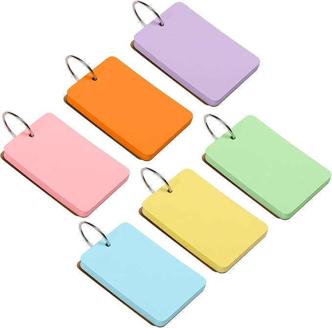 300Pcs Colored Index Cards with Ring, Goefun Blank Flashcards, 6 Color 2.2x3.5 Notecards for Studying, Vocabulary Cards, Memos, Bookmark, Greetings