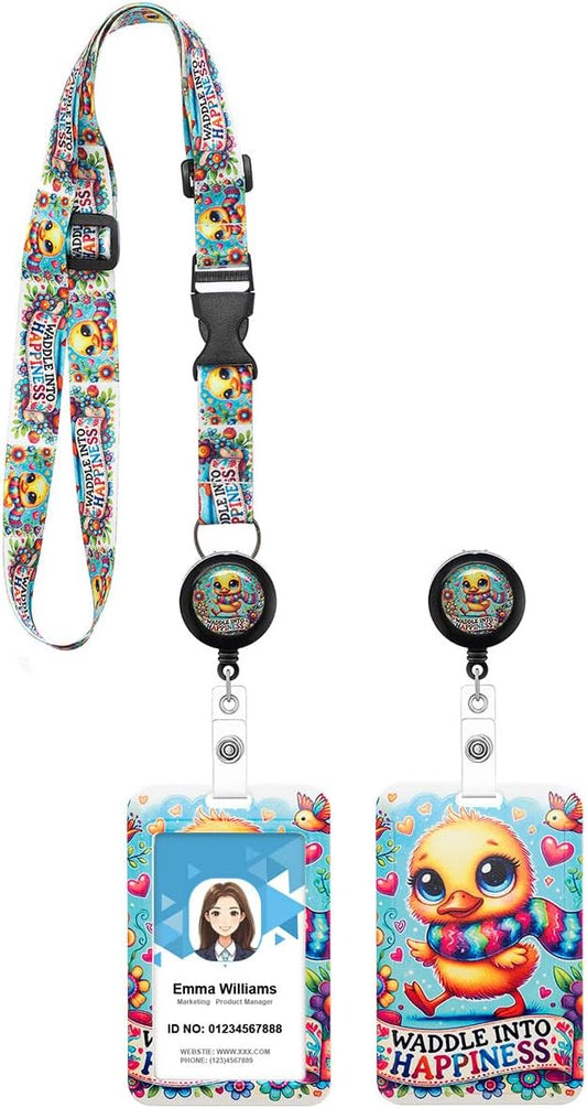 Cute Duckling Badge Lanyards with Retractable Badge Reel and ID Badge Holder, Adjustable Badge Lanyard for Teachers, Nurses, Students, Office Staff & Cruise Essentials