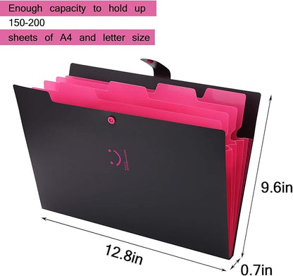 SKYDUE Letter A4 Paper Expanding File Folder Pockets Accordion Document Organizer (Black)