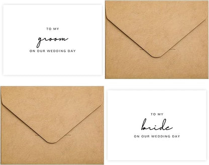 Set of 2 Wedding Cards for Bride and Groom with Matching Envelopes, To My Bride on our Wedding Day Card, To My Groom on our Wedding Day Card.（Groom/Bride B）