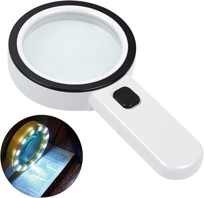 AIXPI Magnifying Glass with Light, 30X Handheld Large Magnifying Glass 12 LED Illuminated Lighted Magnifier for Macular Degeneration Seniors Reading Inspection Coins Jewelry