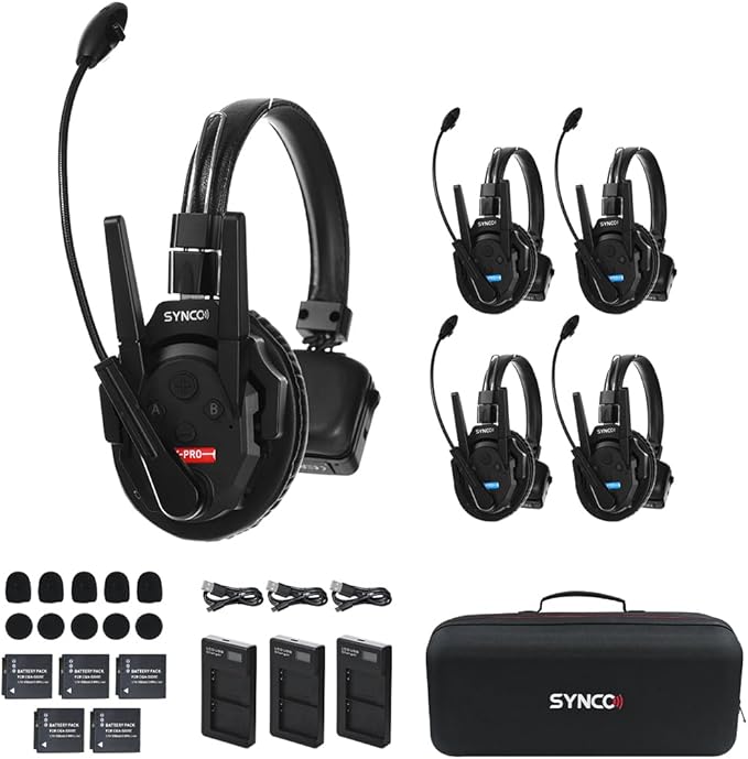 SYNCO XTALK XPro5 X5 Wireless Intercom Headset System 2.4 GHz Full Duplex 1640feet/500 Meter Communication System for Live Show Stage Performance Movie Shoot (XPro5/5 Persons)