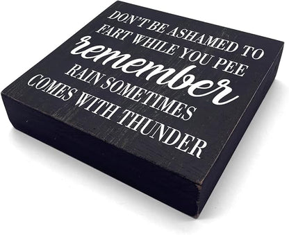 Funny Bathroom Decor Desk Decor Wooden Box Sign Rustic Black Wood Block Plaque Box Sign for Home Farmhouse Bar Toilet Washroom Shelf Table Decoration Don't be Ashamed to Fart While Peeing Sign