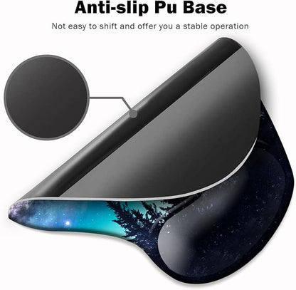 DOOKE Ergonomic Mouse Pad with Wrist Support and Coaster,Mouse Pads with Non-Slip PU Base for Home Office Working Studying Easy Typing & Pain Relief Night Forest