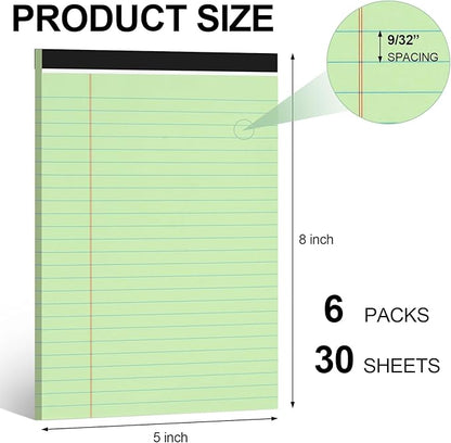 Utron 6 PCS Small Legal Pads 5x8 Green, Narrow Ruled Small Note Pads 5x8, Micro Perforated Writing Pad, College Ruled Legal Notepads 5x8 for Study, Office, To-Do Lists(30 Sheets/Small Notepad)