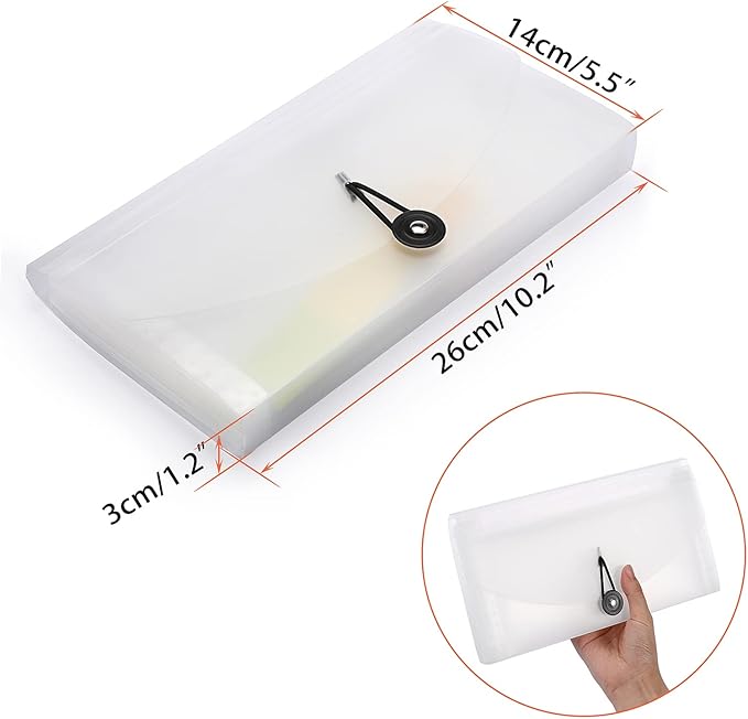 BTSKY Expanding File Folder –New 13 Pockets Small Accordion File Folder Expandable Card Ticket Holder File Storage Folder Check Bill File Folder Plastic Wallet Case (White Translucent)