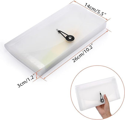 BTSKY Expanding File Folder –New 13 Pockets Small Accordion File Folder Expandable Card Ticket Holder File Storage Folder Check Bill File Folder Plastic Wallet Case (White Translucent)