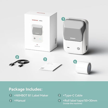 NIIMBOT B1 Label Maker Machine with Tape, Thermal Label Printer Easy to Use for Office, Home, Business, 2 Inch Label Maker with 2'' x1.18'' Labels-230pcs/Roll