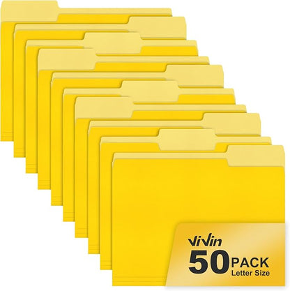 ViVin File Folder, 50 Pack Colored File Folders with 1/3-Cut Tabs, Fits 8.5 * 11 Letter Size Paper, Manilla Folders for Home Office School Documents(Yellow)