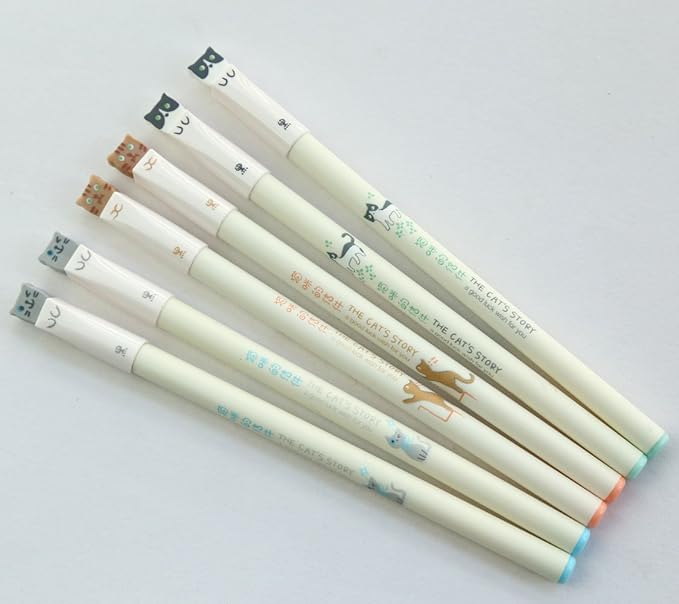 Colorful Cats Design 0.38mm Gel Pens Black Ink Pen Pack of 6 PCS