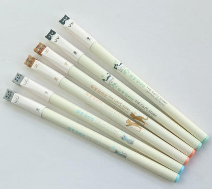 Colorful Cats Design 0.38mm Gel Pens Black Ink Pen Pack of 6 PCS