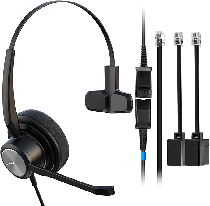 Office IP Phone Headset with Noise Canceling Mic, One Ear Wired Telephone Headset RJ9 for Snom Grandstream Yealink Landline Phones T19P T20P T21P T22P T26P T28P T23G T29G T32 T41S T42S T46S …