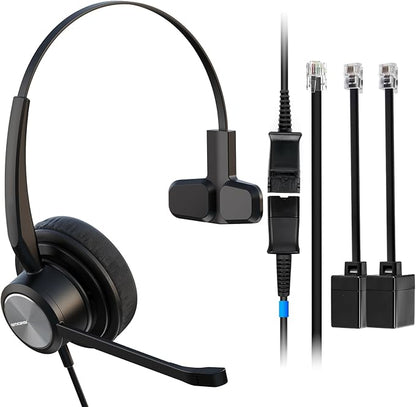 Office IP Phone Headset with Noise Canceling Mic, One Ear Wired Telephone Headset RJ9 for Snom Grandstream Yealink Landline Phones T19P T20P T21P T22P T26P T28P T23G T29G T32 T41S T42S T46S …