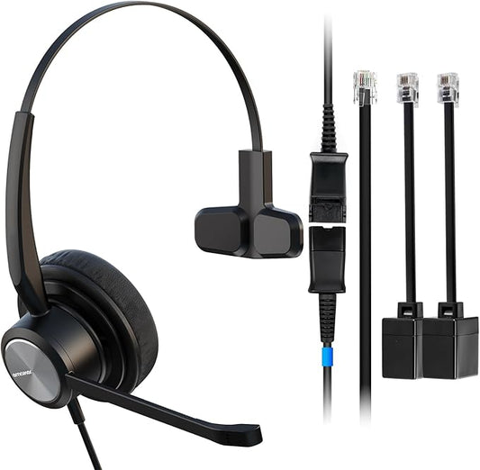 Office IP Phone Headset with Noise Canceling Mic, One Ear Wired Telephone Headset RJ9 for Snom Grandstream Yealink Landline Phones T19P T20P T21P T22P T26P T28P T23G T29G T32 T41S T42S T46S …