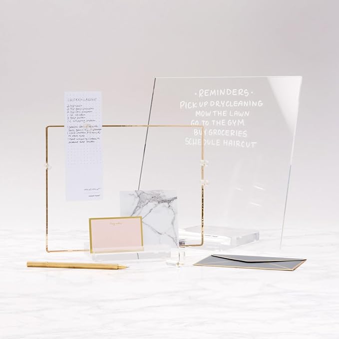 russell+hazel Memo Display with Empty Metal Frame, Clear with Gold-Toned Hardware, 10-11/16” x 4” x 8-7/16” (44625)