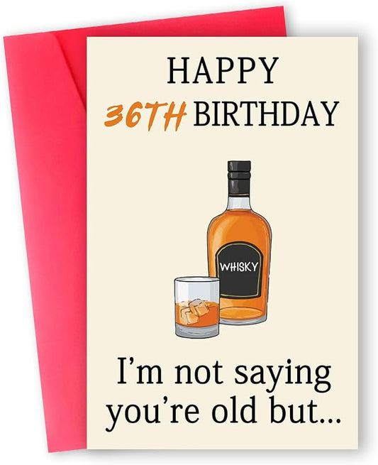 Happy 36th Birthday Card, Funny 36th Birthday Decorations for Her Him, Unique 36th Birthday Gifts for Women Men, Whiskey 36 Year Old Birthday Gifts Decor Ideas