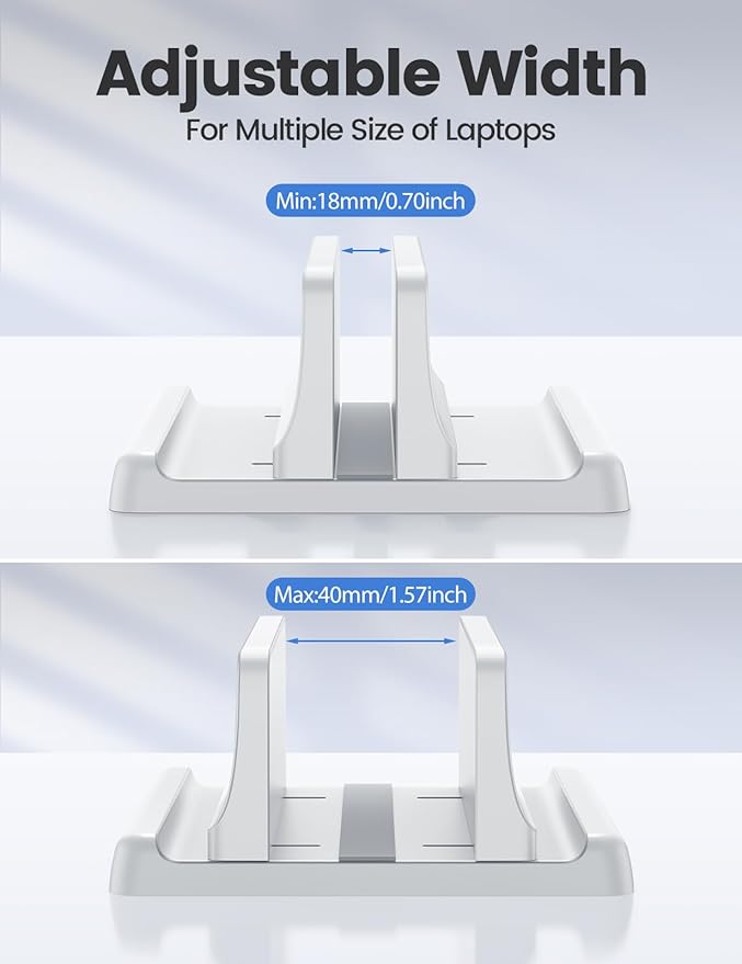 Vaydeer Vertical Laptop Stand Holder Plastic Adjustable Desktop Notebook Dock Space-Saving 3 in 1 for All MacBook Pro Air, Mac, HP, Dell, Microsoft Surface, Lenovo, up to 17.3 inches (White)