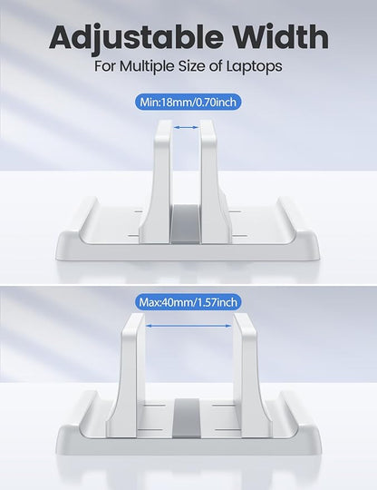 Vaydeer Vertical Laptop Stand Holder Plastic Adjustable Desktop Notebook Dock Space-Saving 3 in 1 for All MacBook Pro Air, Mac, HP, Dell, Microsoft Surface, Lenovo, up to 17.3 inches (White)