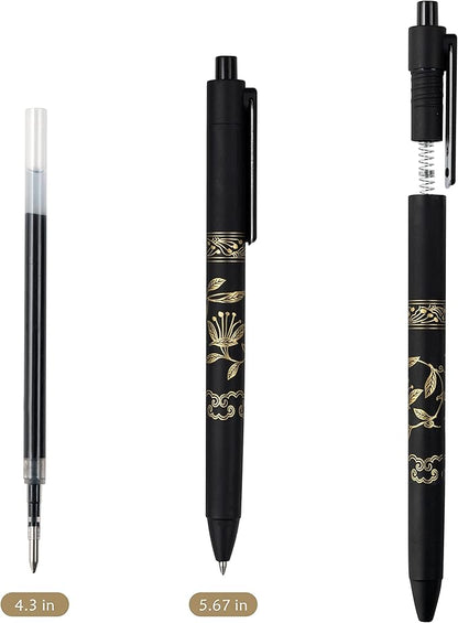 MiSiBao 0.7mm Black Ink Gel Pens Refillable & Retractable Gel Ink Rolling Ball Pens Gilding Process Pattern Smooth Writing Gel Pen (9-pack)