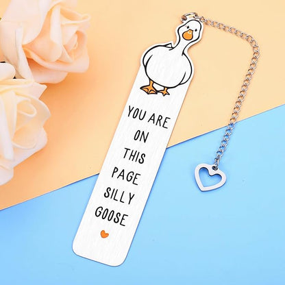 Book Marks for Reading Women Men, Funny Bookmarks for Book Lovers Women, Metal Bookmark, Book Accessories, Cute Back to School Supplies, Silly Goose Gifts, Birthday Christmas Gifts Goose Themed Gifts