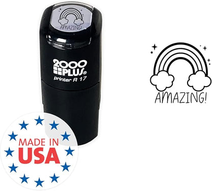 Amazing Magical Rainbow Stamp / 2000 Plus Self Inking School Teacher Reward Stamper / 9/16" Small Black Ink Homework Worksheet Grading Stamp/Made in USA