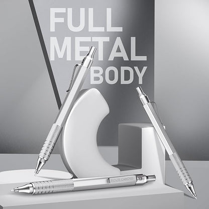 Four Candies 0.5mm Mechanical Pencil Set with Case, 3PCS Metal Artist Lead Pencil with 8 Tubes (480PCS) HB Lead Refills, 3 Erasers, 9 Eraser Refills For Engineer Art Writing Drawing Drafting, Silver