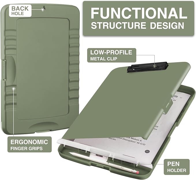 Sooez Clipboard with Storage, High Capacity Nursing Clipboard with Pen Holder, Clip Boards 8.5x11 with Storage, Low-Profile Clip, Lightweight Plastic Clipboard for Teachers, Lawers, Office Workers