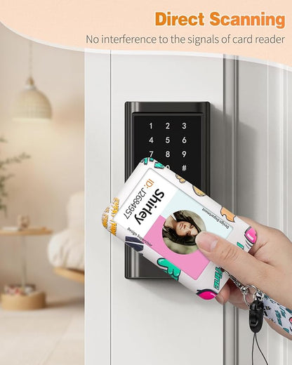 Uniclife Fashionable Sliding Badge Holder Graffiti Plastic Case with Retractable Badge Reel Carabiner Clip & Detachable Lanyard Strap Embossed Vertical Card Protector for Women Nurse Teacher Student