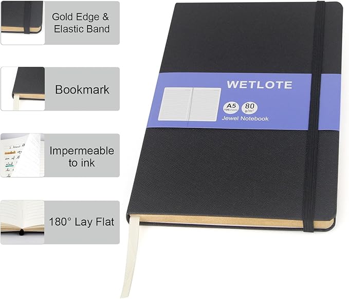 Dot Matrix Hardcopy Notebook - 5"x8"- Sourced from sustainable and excellent quality paper, minimalist, natural, portable and flexible design, good helper for study and record keeping, suitable for office, school and many other occasions(Black)