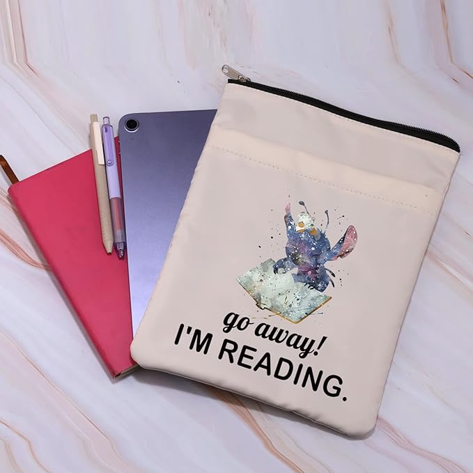 Cartoon Character Book Sleeve Ohana Lovers Book Cover WDW Fandom Gift Go Away I’m Reading Gift for Bookish Bibliophile (ShiDiZai ReadingBS)
