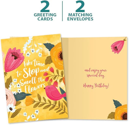 Tree-Free Greetings - Birthday Cards - Artful Designs - 2 Cards + Matching Envelopes - Made in USA - 100% Recycled Paper - 5 x 7 - Smell the Flowers (GT61224)