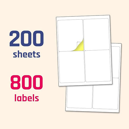 (4" x 5") 200 Sheets, Large White Labels Stickers - Laser/Inkjet Printable