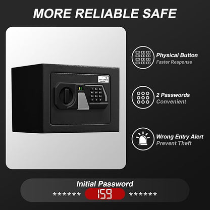 Tenamic Safe Box 0.23 Cubic Feet Electronic Digital Security Box, Keypad Lock Box Cabinet Safes, Solid Alloy Steel Office Hotel Home Safe, HB17 Black