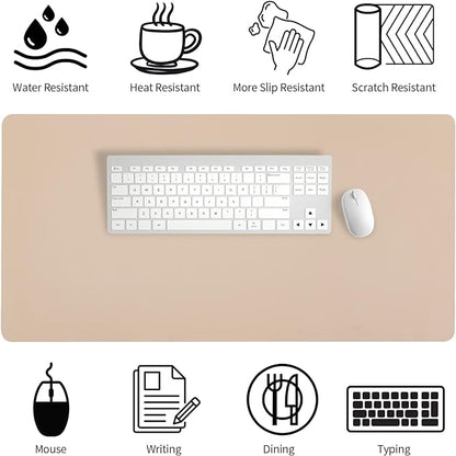 Leather Desk Pad, Large Mouse Pad, Leather Desk Blotter, Non-Slip Desk Pad Protector, Office Desk Pad, Waterproof Desk Mat for Home Office and Decor - Beige (35.4×15.7 Inches)