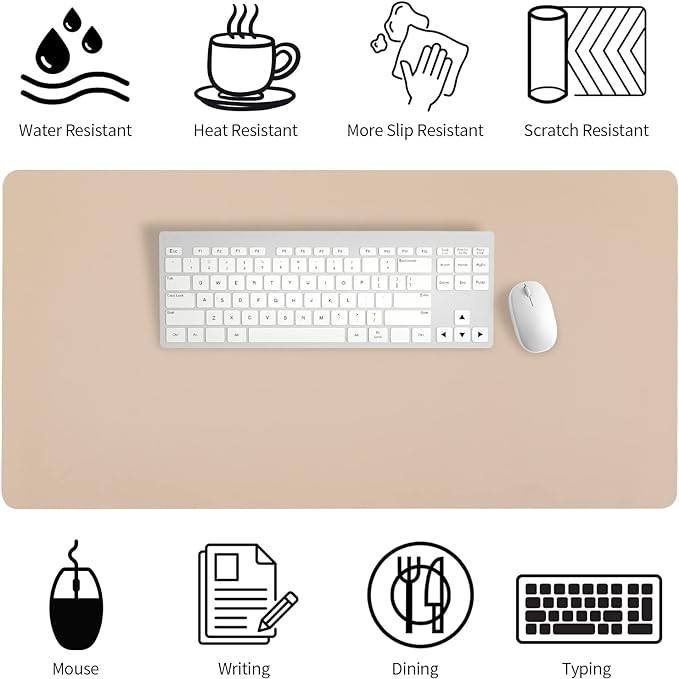 Leather Desk Pad, Mouse Pad, Non-Slip Desk Protector Mat, Leather Desk Blotter, Computer Desk Pad, Waterproof Desk Mat for Office Home Decor - Beige (31.5×15.7 Inches)