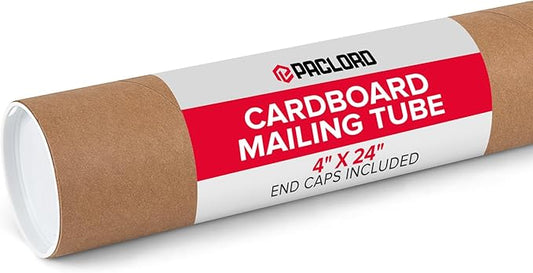 4" x 24" Reinforced Kraft Paper Mailing Tube, Pack of 1 Tube with 2 Caps – Secure USPS Approved Poster Tube – Cardboard Tube for Shipping and Storing Posters, Prints, Artwork, or Documents