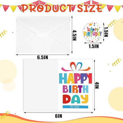 Harloon 200 Pack Happy Birthday Card Assorted Bulk with Blank Envelopes and Stickers 4 x 6 Inches Greeting Blank Happy Birthday Cards for Men Women Adults Kids, 20 Styles(Colorful Words)
