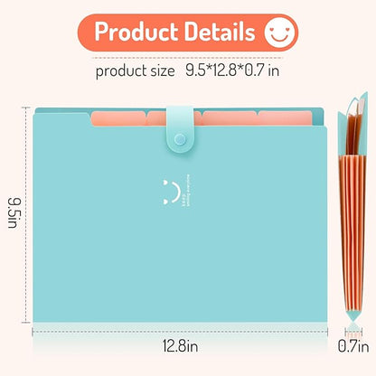 Forvencer Accordion File Organizer, Letter Size, 5 Pocket Expanding File Folder, Cute File Folder with Labels, Portable File Organizer for School Office Supplies, Folders for Documents, Orange