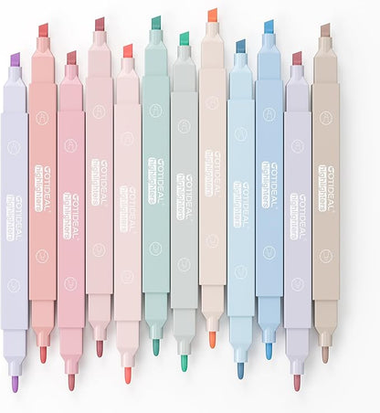 GOTIDEAL Aesthetic Cute Pastel Highlighters set, Dual tip 12 Pack No Bleed Bible Highlighters for office, School study accessory supplies