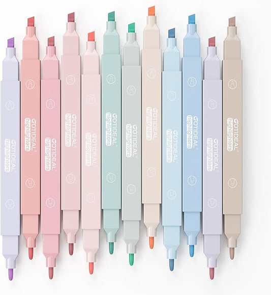 GOTIDEAL Aesthetic Cute Pastel Highlighters set, Dual tip 12 Pack No Bleed Bible Highlighters for office, School study accessory supplies