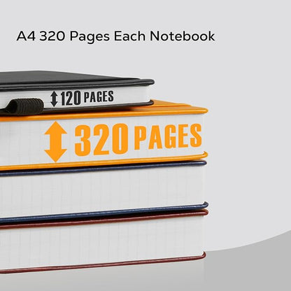 Notebooks College Ruled, A4 (8.5 x 11) Large Notebook Journal with 100GSM Lined Paper, Hardcover Leather Journaling Notebooks for Women & Men, 320 Pages, Big Black Notebook