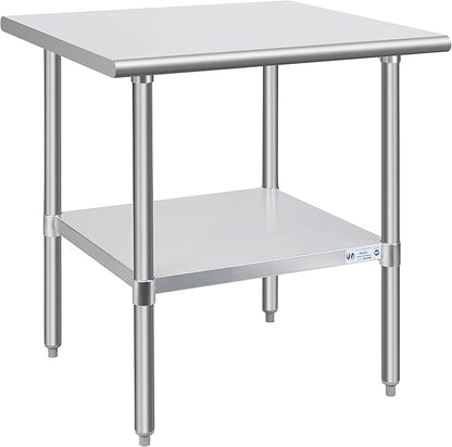 Hally Stainless Steel Table for Prep & Work 30 x 30 Inches, NSF Commercial Heavy Duty Table with Undershelf and Galvanized Legs for Restaurant, Home and Hotel