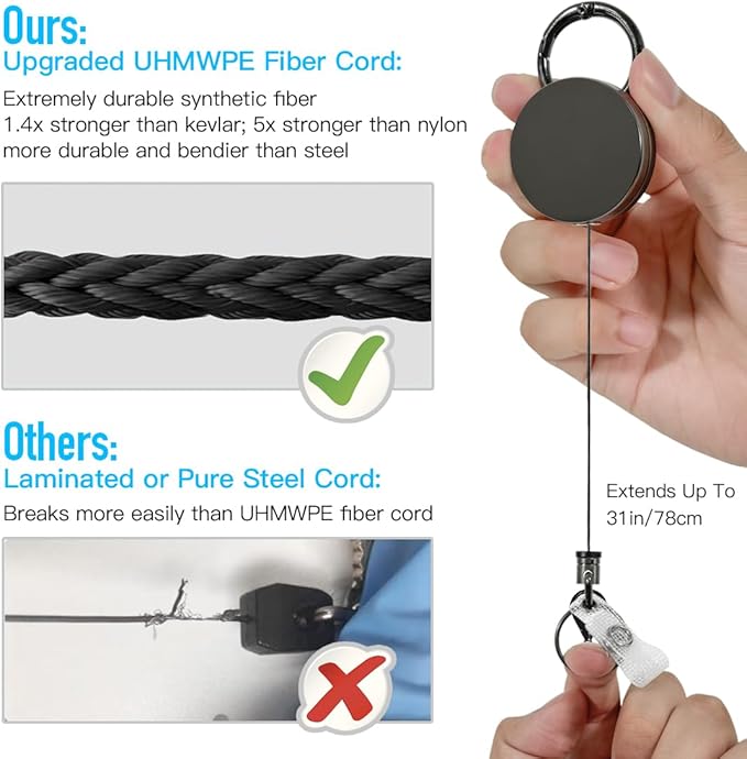 Heavy Duty Metal Retractable Badge Reels, ID Badge Holder with Belt Clip Key Ring, Retractable Metal Keychain Badge Holder, 1 Pack