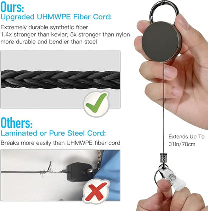 Heavy Duty Metal Retractable Badge Reels, ID Badge Holder with Belt Clip Key Ring, Retractable Metal Keychain Badge Holder, 1 Pack