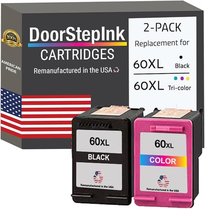 DoorStepInk Remanufactured in The USA Ink Cartridge Replacements for HP 60XL 60 XL Black and Color for PhotoSmart C4780 C4795 C4680 C4650 D110 D110a DeskJet F4480 F4280 F4580 D2530 D2545 Envy 100 111