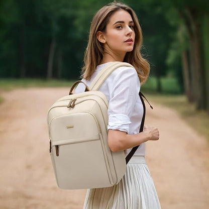 Laptop Backpack for Women Travel Work Commute Casual Daypack Backpack Purse Computer Bags Fit 16 Inch Notebook (Apricot)